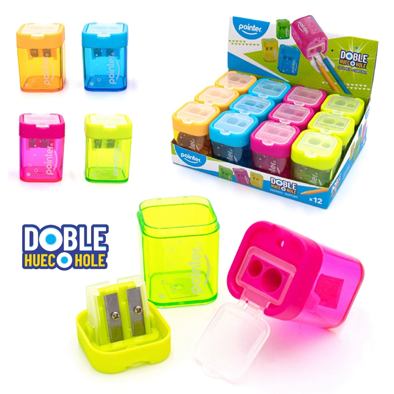 SACAPUNTAS PLASTICO DOBLE CON DEPOSITO