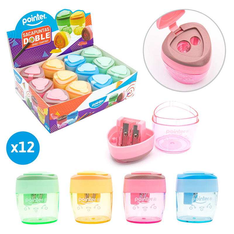 SACAPUNTAS PLASTICO DOBLE CON DEPOSITO - COLOR PASTEL 