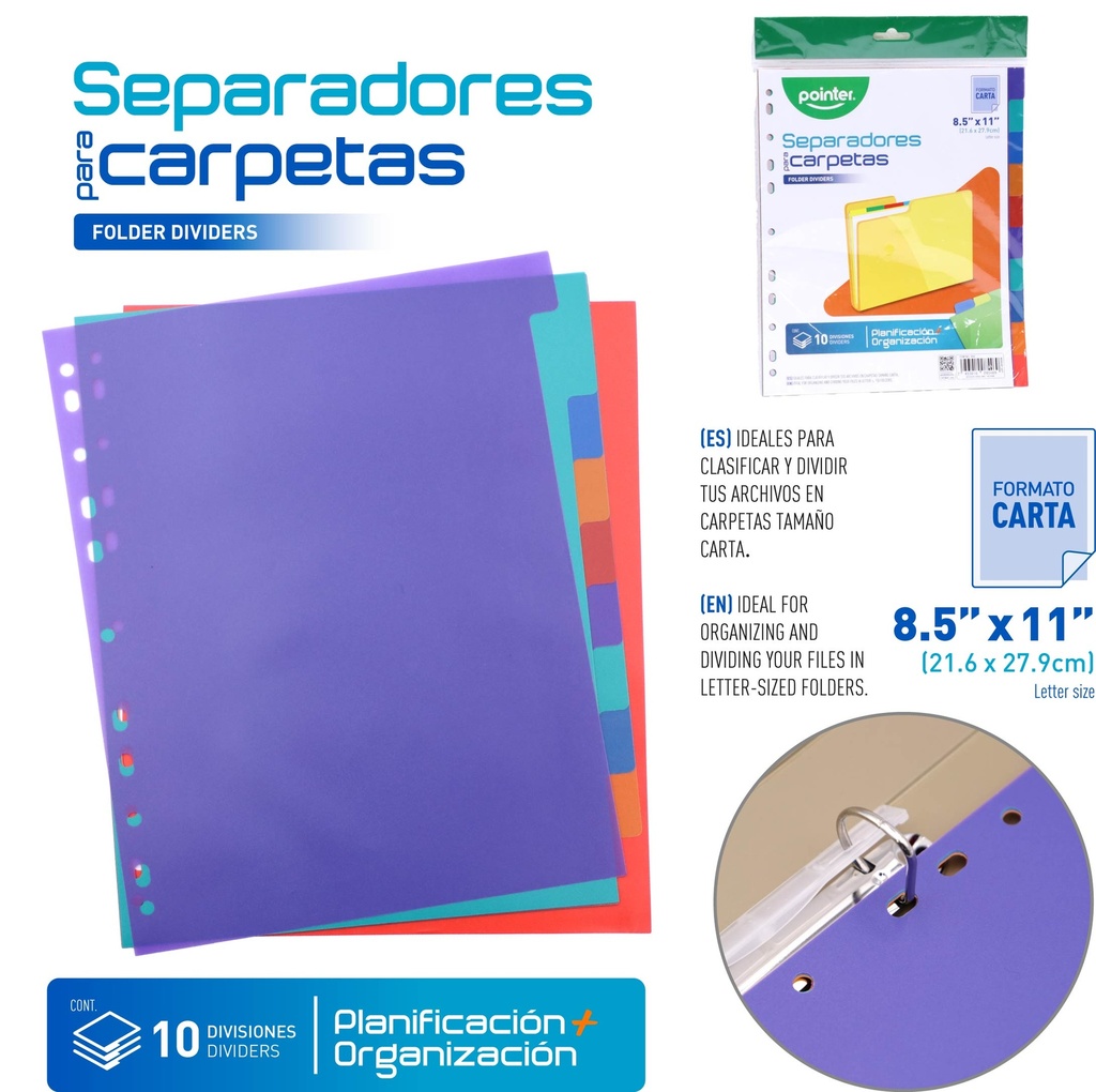 SEPARADORES PLASTICOS 10 DIVISIONES 8.5"x11"