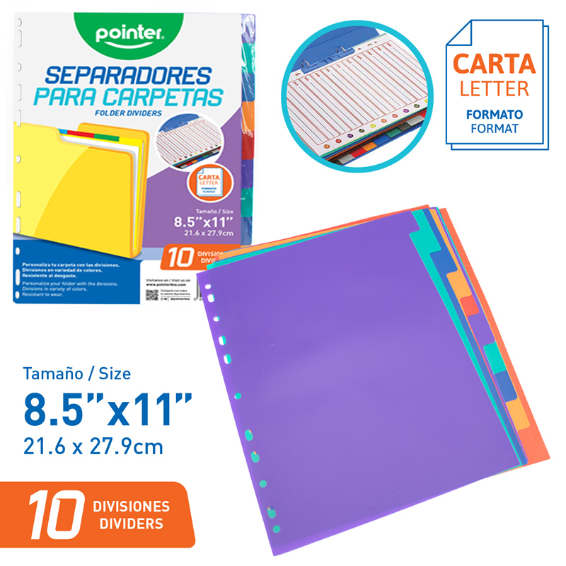 SEPARADORES PLASTICOS PARA CARPETA - (10 DIVISIONES)