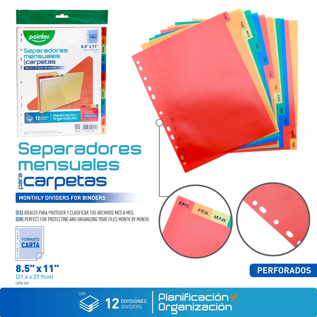 SEPARADORES PLASTICOS 12 DIVISIONES 8.5"x11"