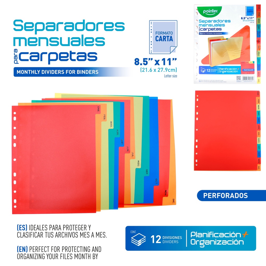 SEPARADORES PLASTICOS MENSUALES PARA CARPETAS (12 DIVISIONES)
