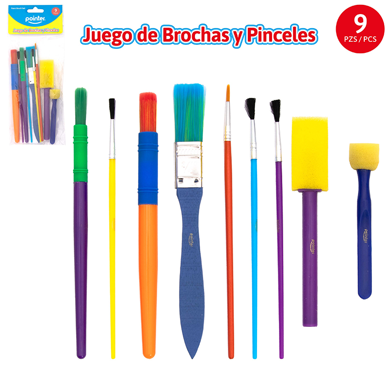 SET DE BROCHAS Y PINCELES x9PZAS
