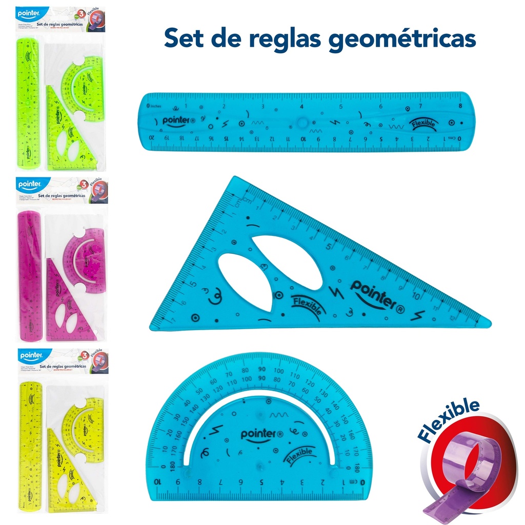 SET DE REGLAS GEOMETRICAS FLEXIBLES x3 PZAS