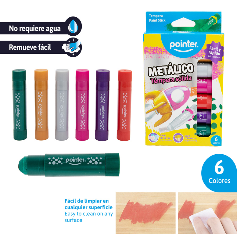TEMPERA SOLIDA METALICA x 6 COLORES