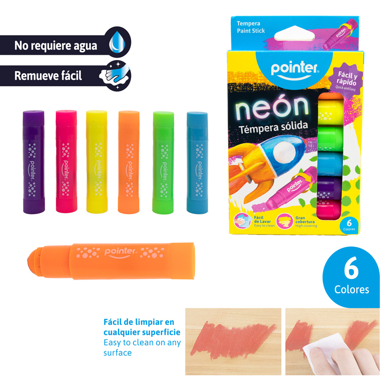 TEMPERA SOLIDA NEON x 6 COLORES