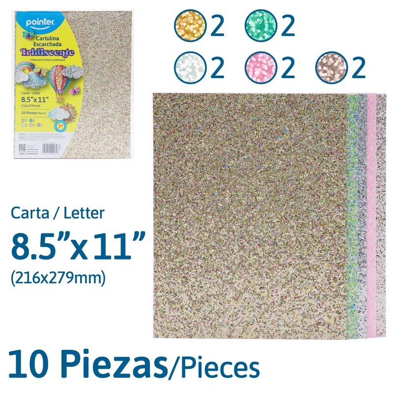 CARTULINA ESCARCHADA IRIDISCENTE CARTA - 20x30CM x10 COLORES