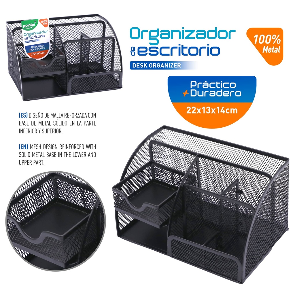 ORGANIZADOR METALICO DE ESCRITORIO - 7 COMPARTIMIENTOS