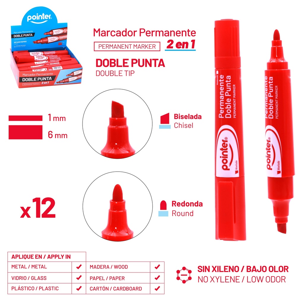 MARCADOR PERMANENTE ROJO DOBLE PUNTA