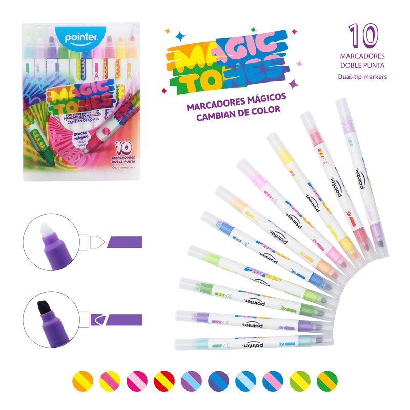 MARCADORES MÁGICOS DOBLE PUNTA x10PZS