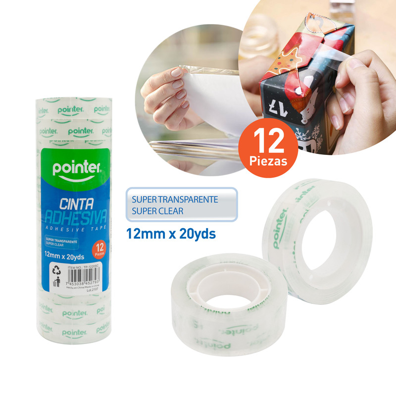 CINTA ADHESIVA TRANSPARENTE x 12 PZAS.