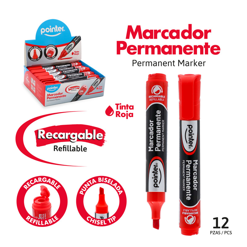 MARCADOR PERMANENTE ROJO x 12 PZAS