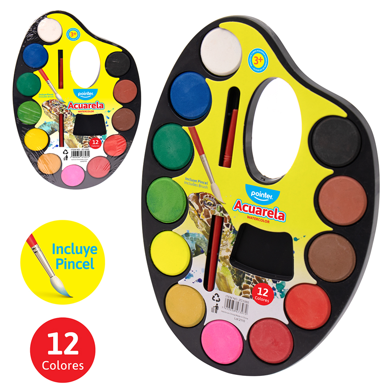 PALETA DE ACUARELA MEDIANA x12 COLORES CON PINCEL