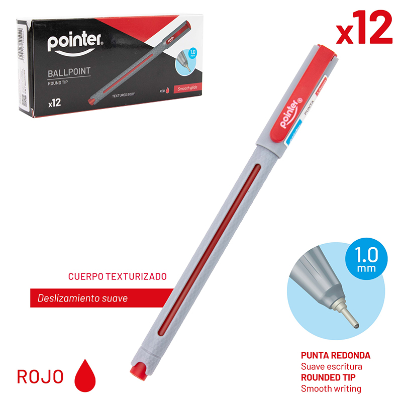 BOLIGRAFO TINTA ROJA 1.0MM - CUERPO TEXTURIZADO