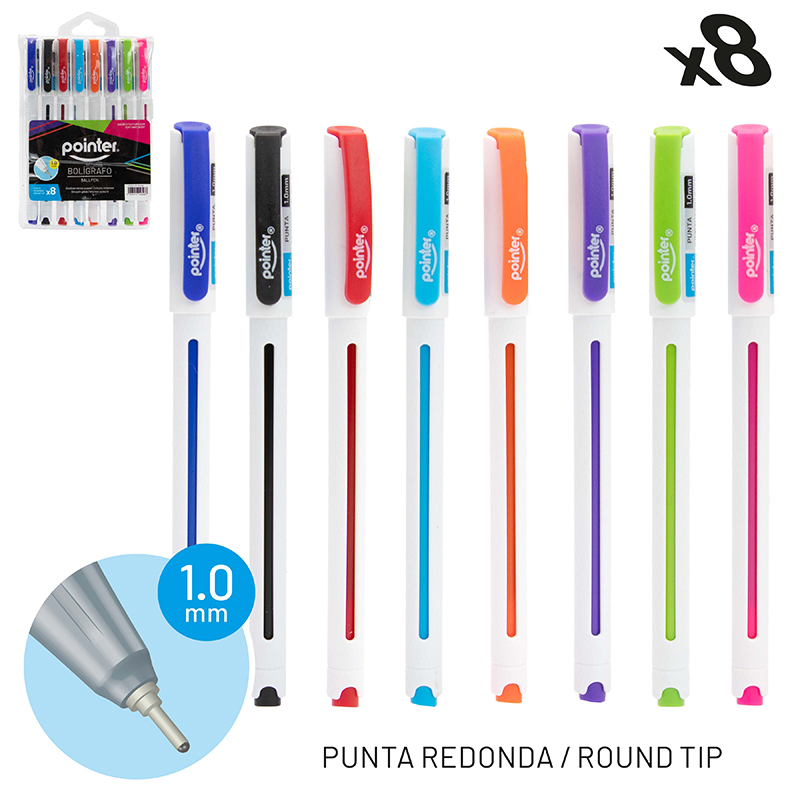 BOLIGRAFOS DE COLORES 1.0MM CUERPO TEXTURIZADO x8UND