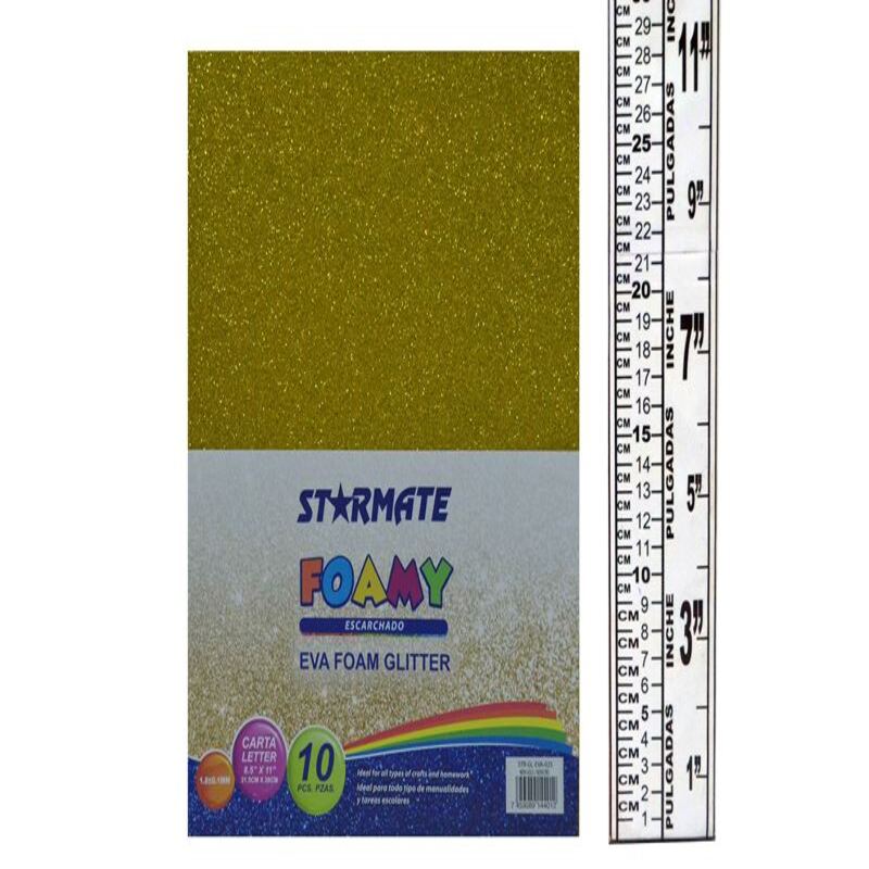 FOAMY C/ESCARCHA 21.5X 28CM ORO CLARO