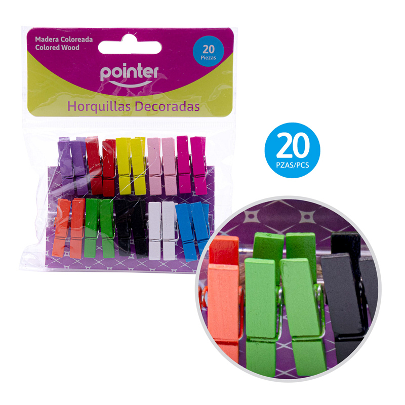 HORQUILLAS COLORIDAS DE MADERA PARA MANUALIDADES - x20PZAS