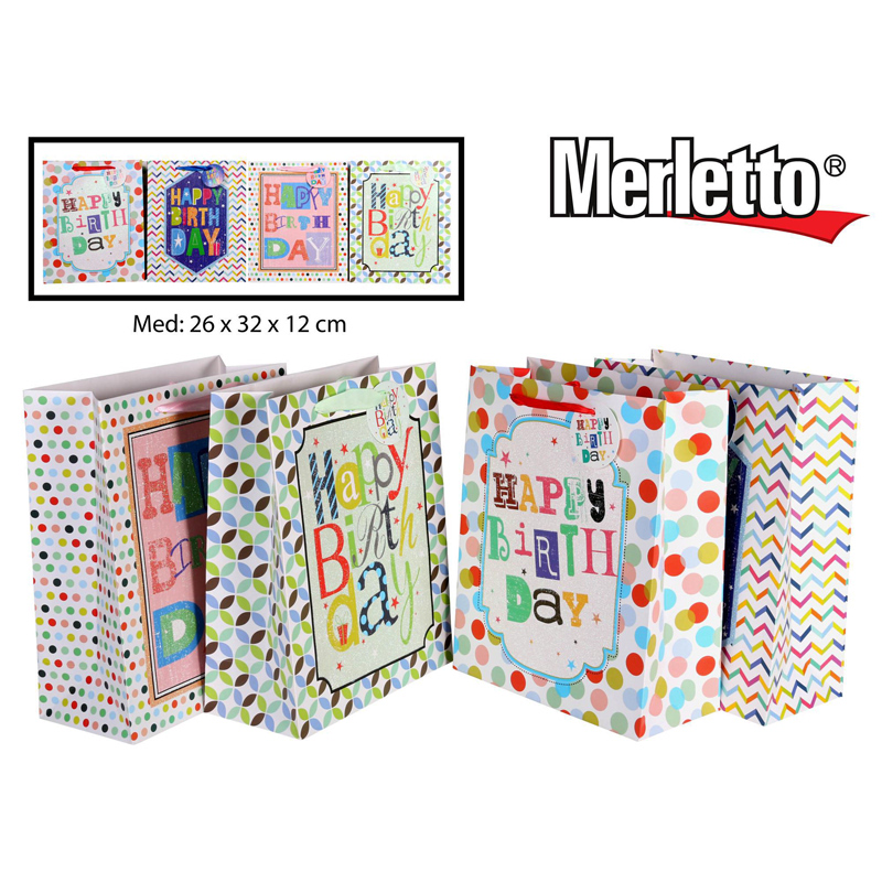 BOLSA DE REGALO HAPPY BIRTHDAY MEDIANA X12