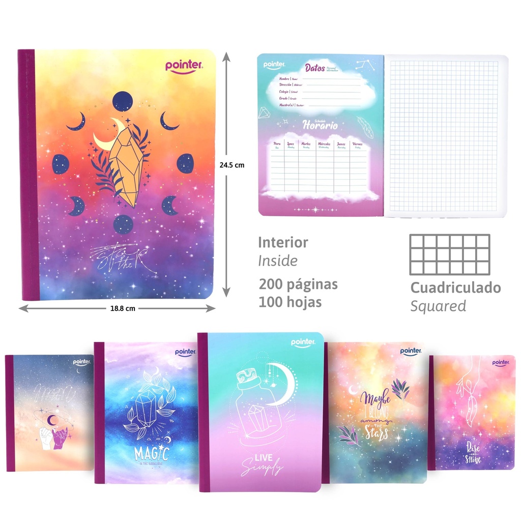 CUADERNO COSIDO A4 CUADRICULADO x100 HOJAS (ASTRONOMIA)