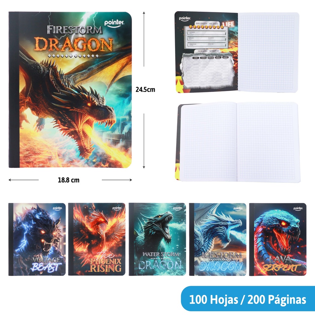 CUADERNO COSIDO CUADRITOS 200 PAGINAS (DRAGON)