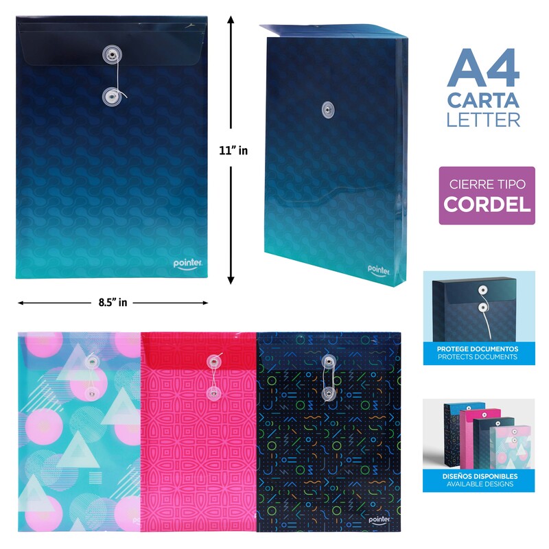 SOBRE PORTADOCUMENTOS CON CIERRE DE HILO  - CARTA/A4 21,6x27,7Cm