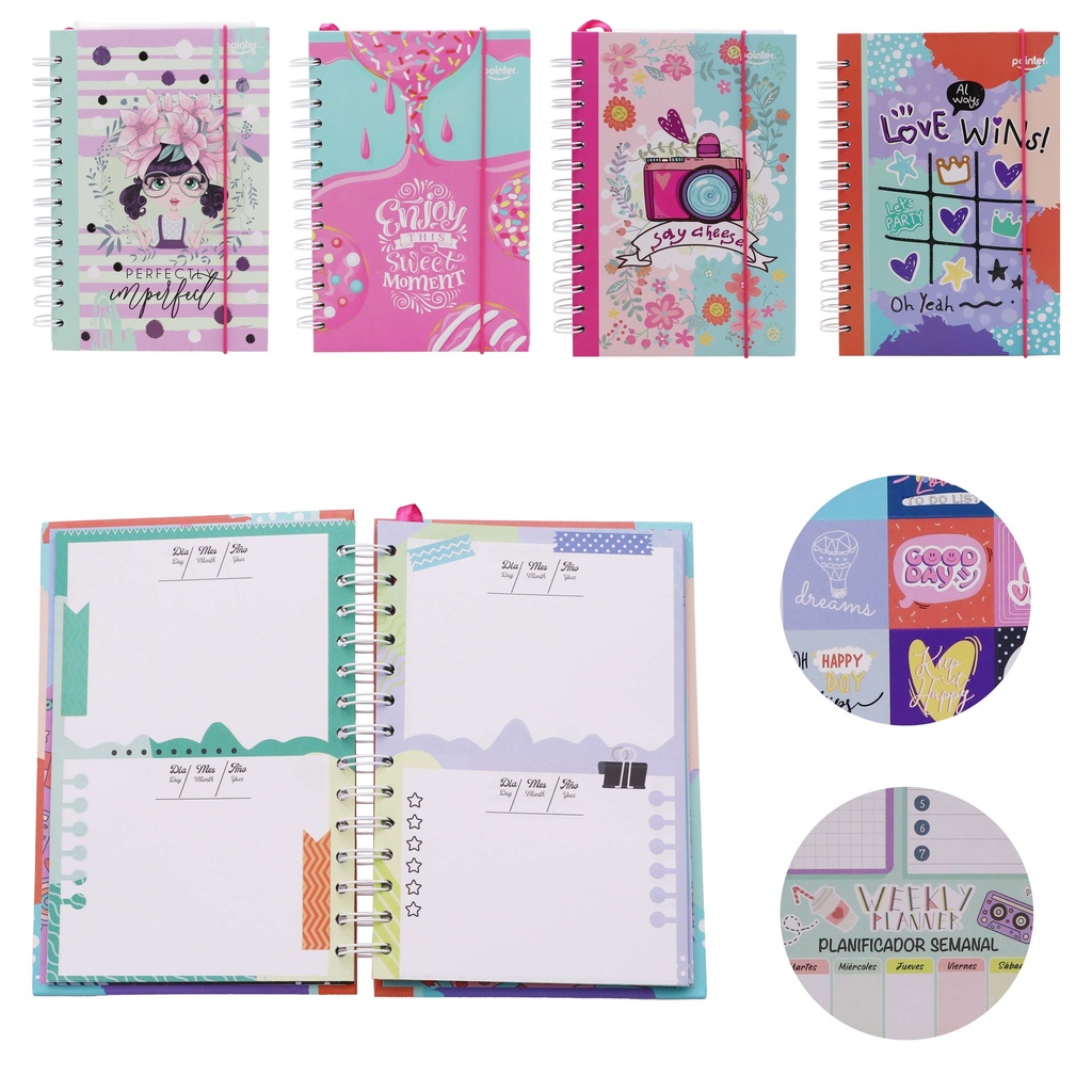 AGENDA ESPIRAL A5 CON STICKERS - x100 HOJAS ESTAMPADAS