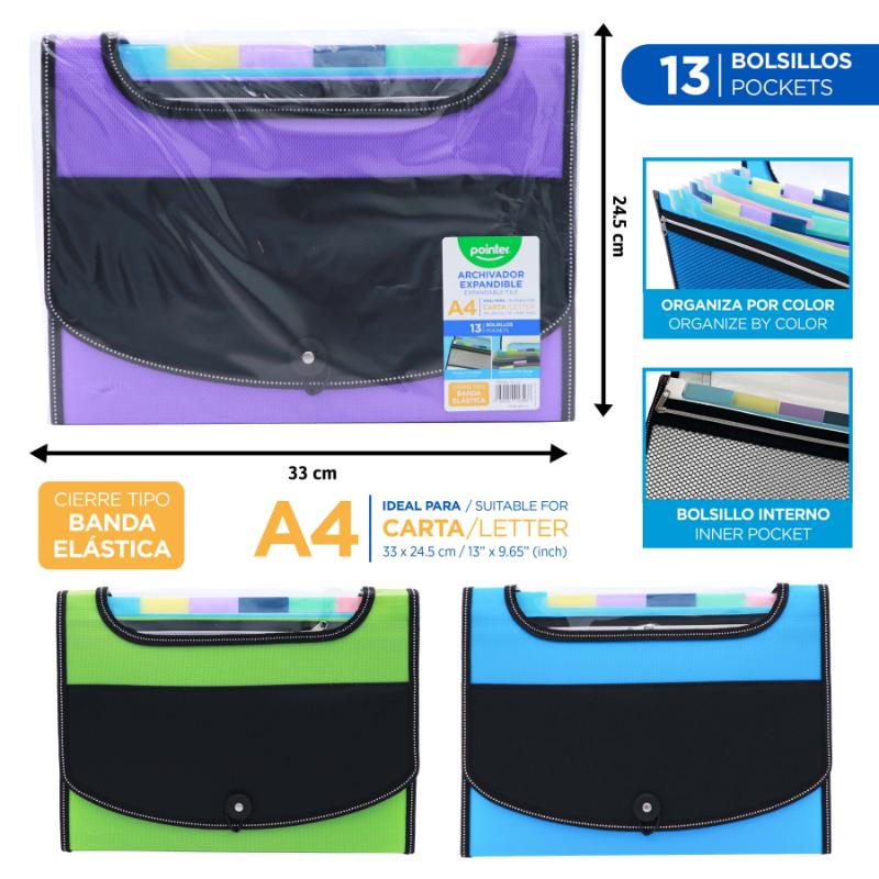 ARCHIVADOR 13 BOLSILLOS CARTA/A4 33x24.5Cm