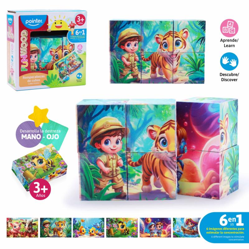 ROMPECABEZAS - CUBOS DE MADERA x6PZAS