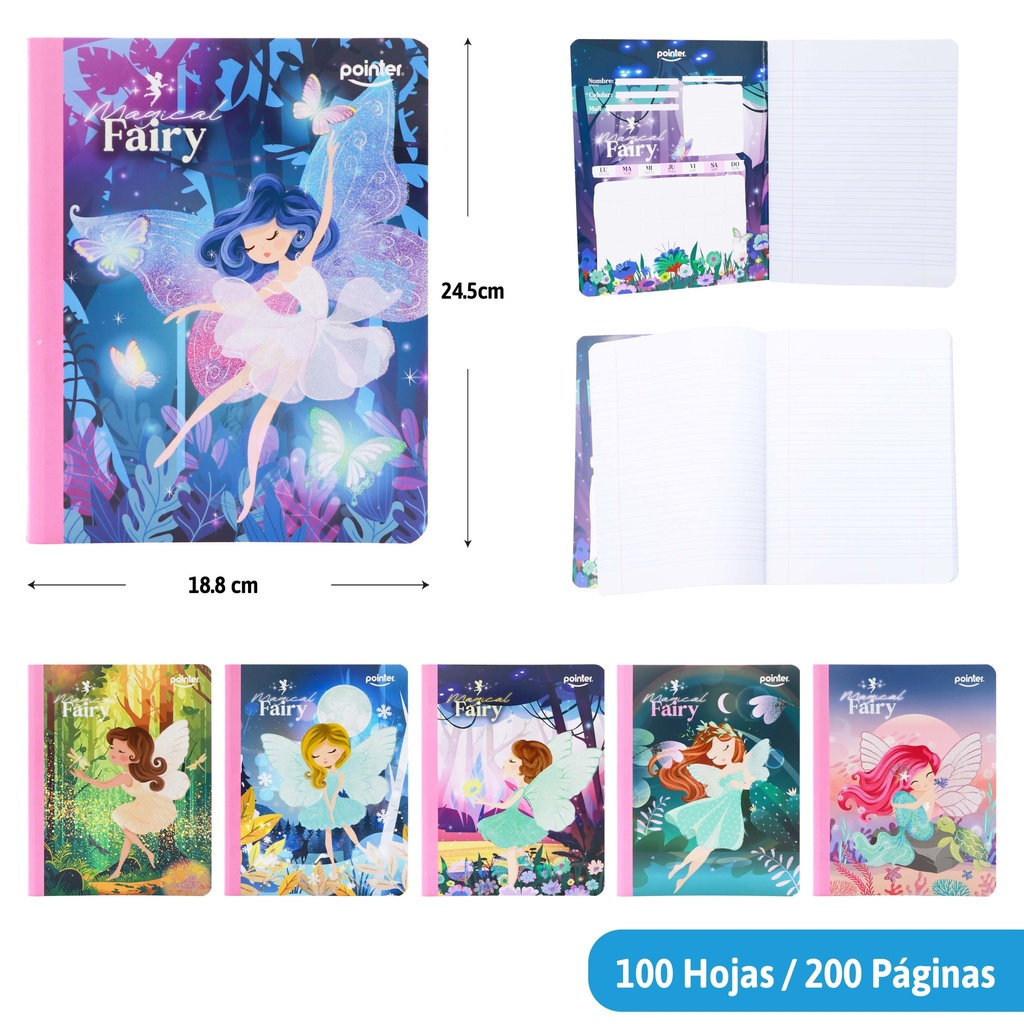 CUADERNO COSIDO A4 DOBLE LINEA x100 HOJAS (HADAS)