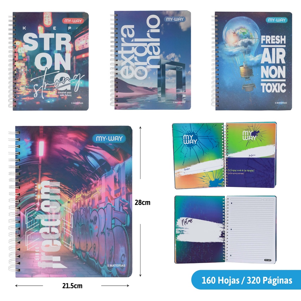 CUADERNO ESPIRAL 5 MATERIAS 320 PAGINAS (MASCULINO)