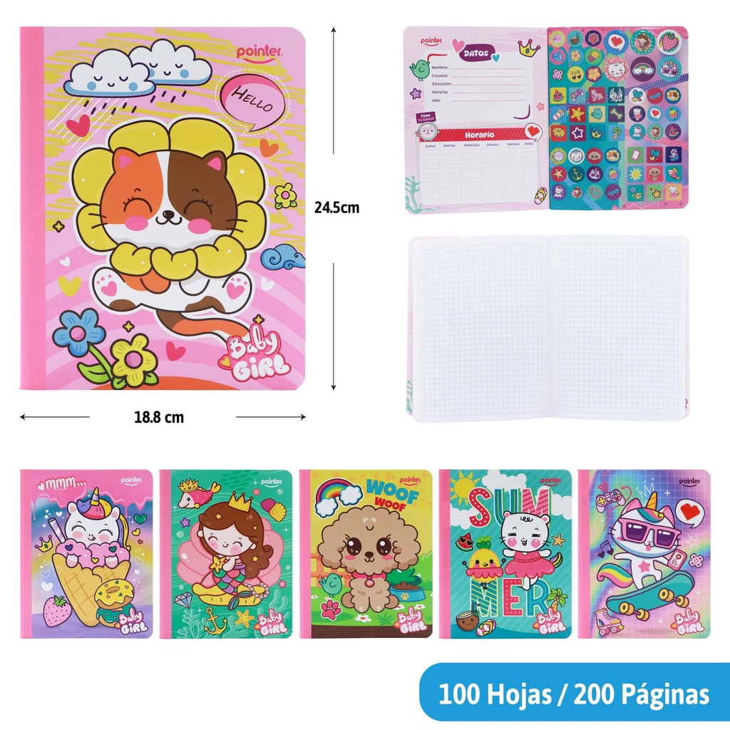 CUADERNO COSIDO A4 CUADRICULADO x100 HOJAS (STICKERS)