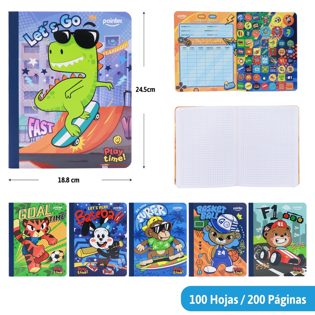 CUADERNO COSIDO A4 CUADRITO x100 HOJAS (STICKERS)