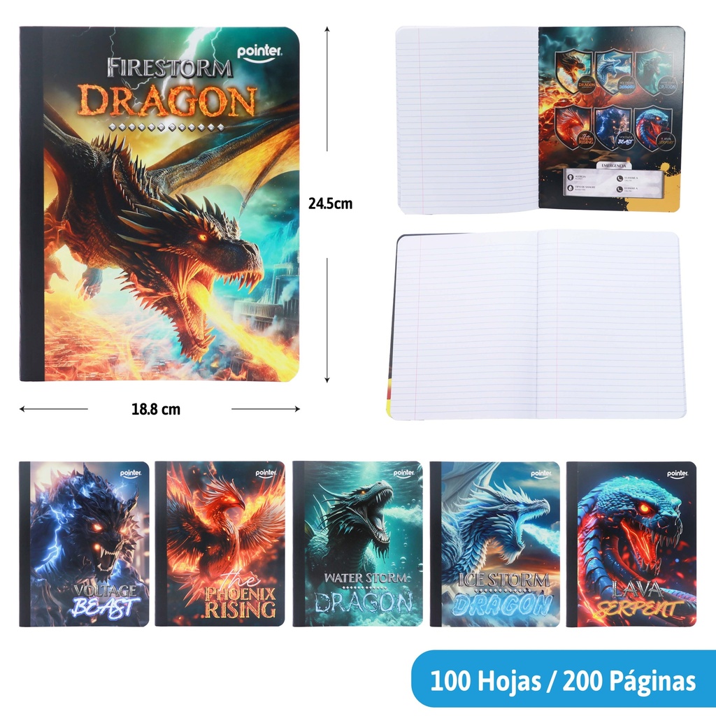 CUADERNO COSIDO A4 RAYA ANCHA x100 HOJAS (DRAGON)