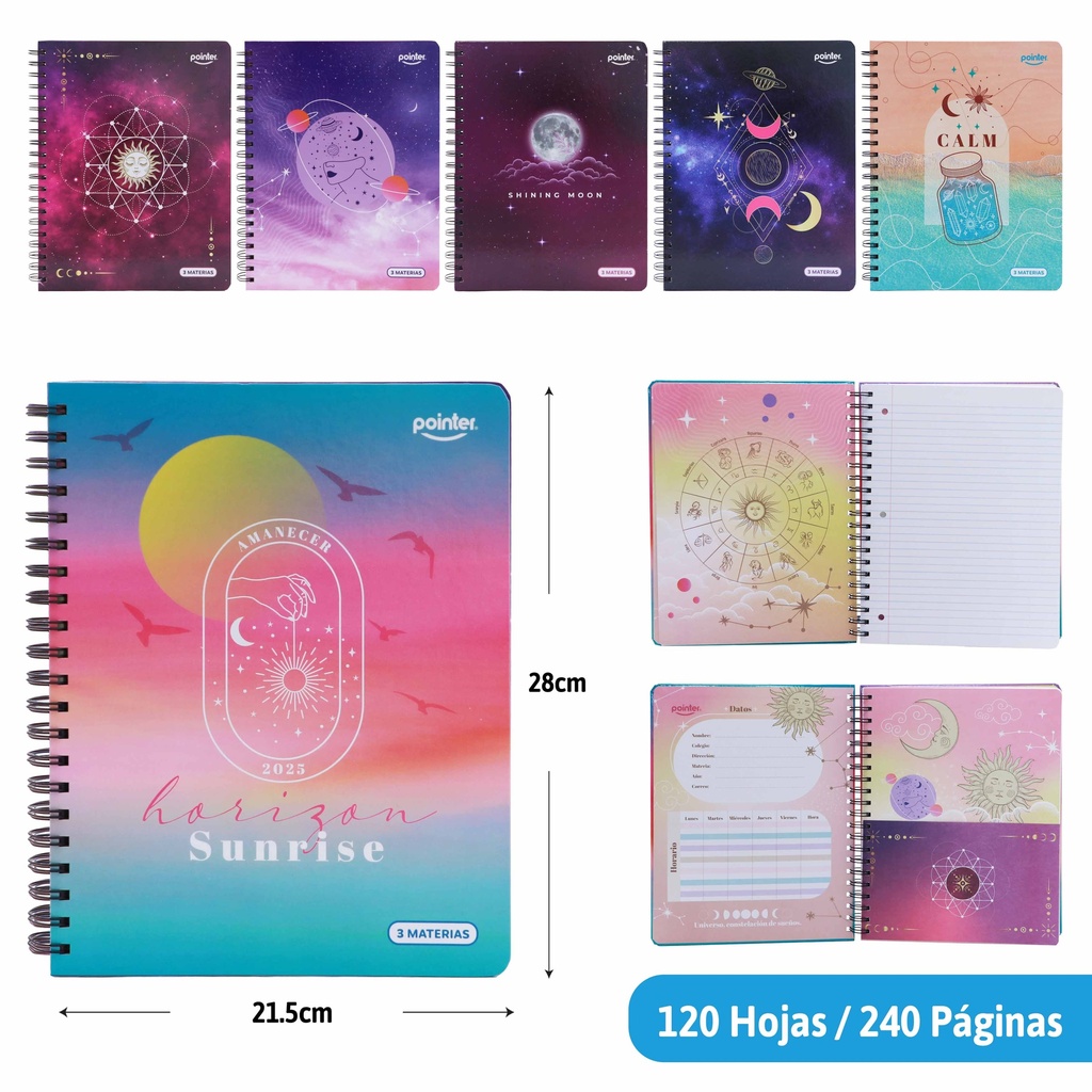 CUADERNO ESPIRAL 3 MATERIAS (ASTRONOMIA)