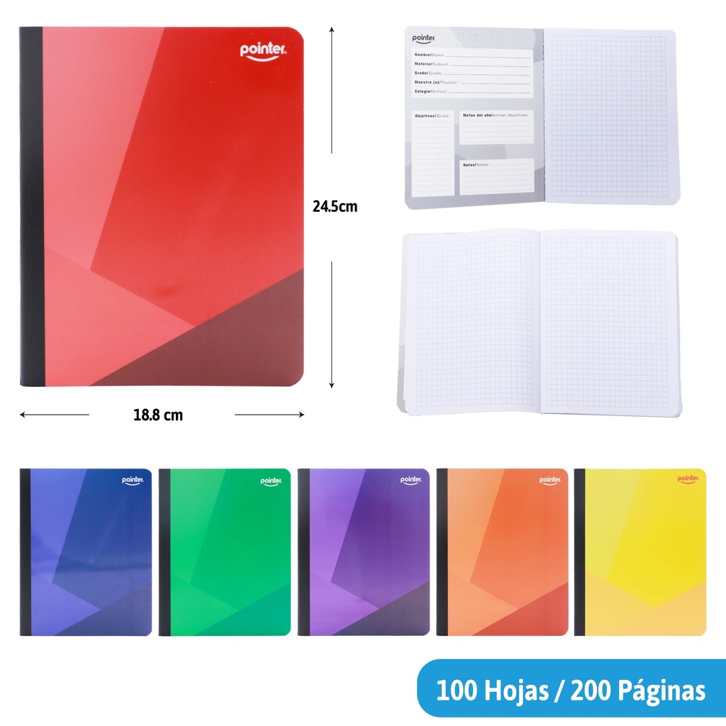 CUADERNO COSIDO A4 CUADRITOS x100 HOJAS (COLOR)