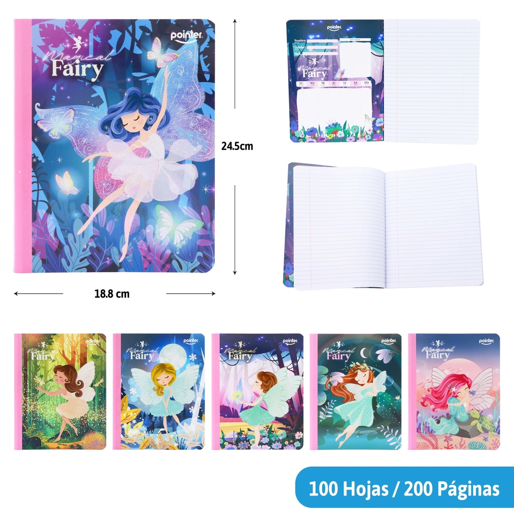 CUADERNO COSIDO A4 RAYA ANCHA x100 HOJAS (HADAS)