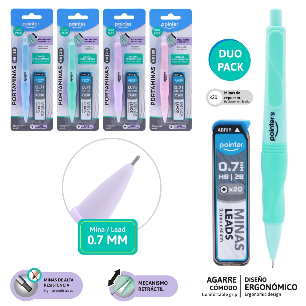 PORTAMINAS 0.7 mm CON MINAS DE REPUESTO