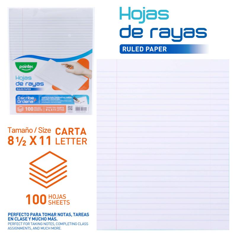 HOJAS DE RAYAS TAMAÑO CARTA (100 HOJAS)