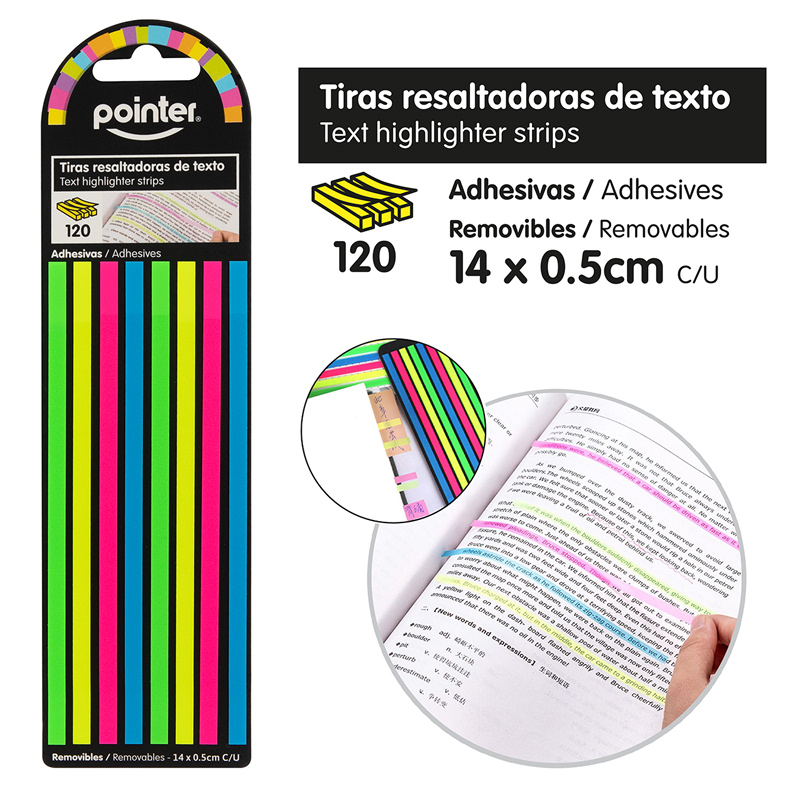 TIRAS RESALTADORAS DE TEXTO - 14 x 0.5CM x120UND