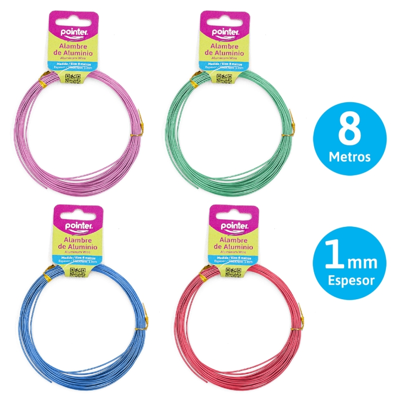 ALAMBRE DE ALUMINIO PARA MANUALIDADES (COLORES VARIOS) 1MM x 8M
