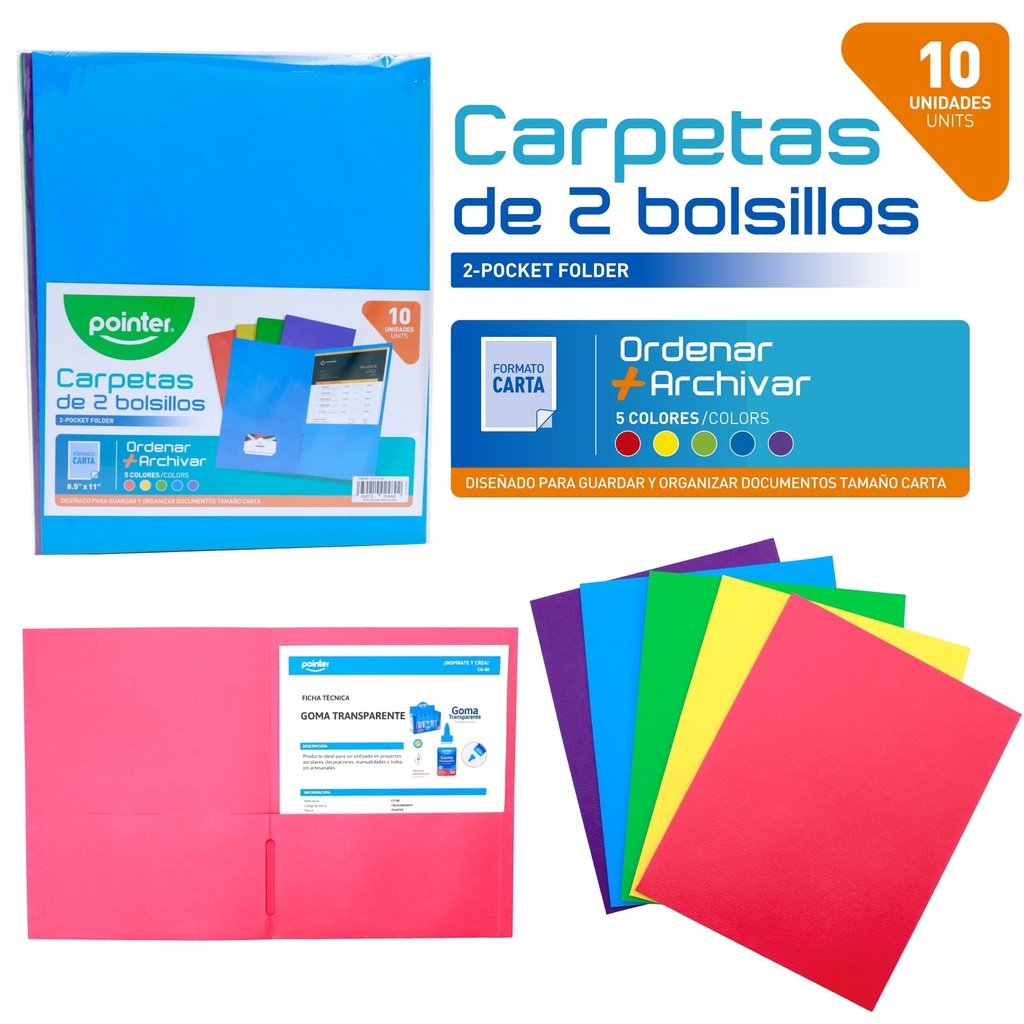 CARPETA DE 2 BOLSILLOS - COLORES VARIADOS