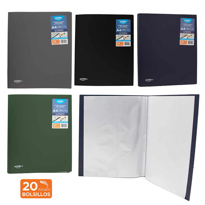 CARPETA PLASTICA CON FUNDAS 20 BOLSILLOS - 21x29,7CM