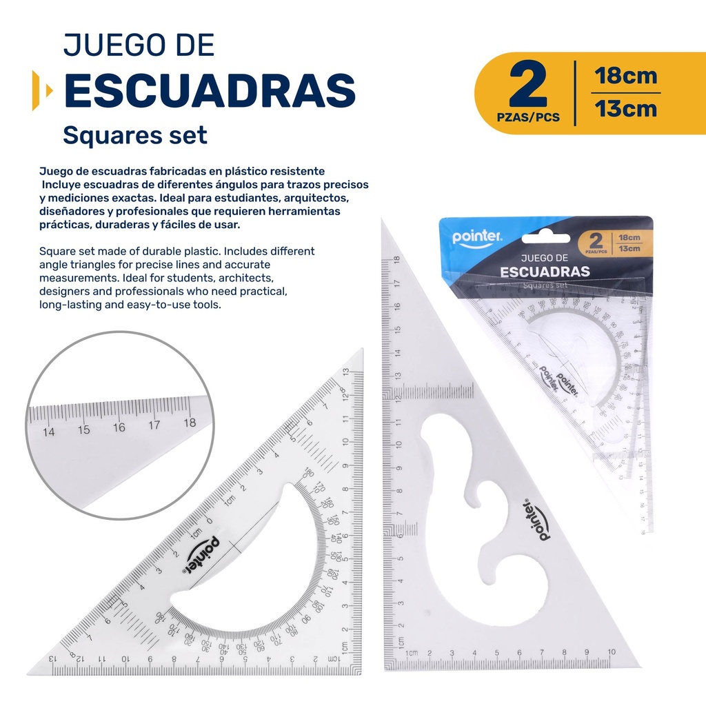 JUEGO DE ESCUADRAS 13 Y 18CM