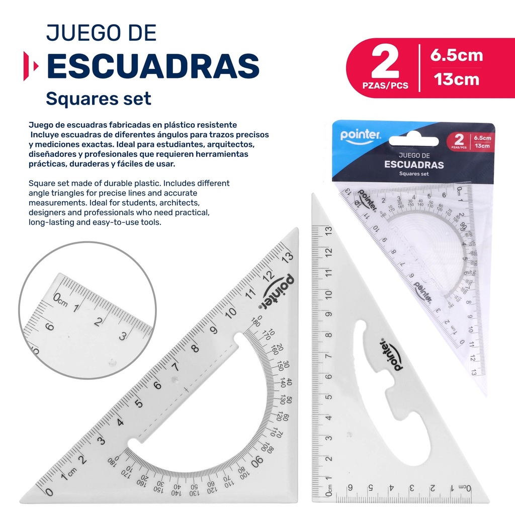 JUEGO DE ESCUADRAS 8 Y 13CM
