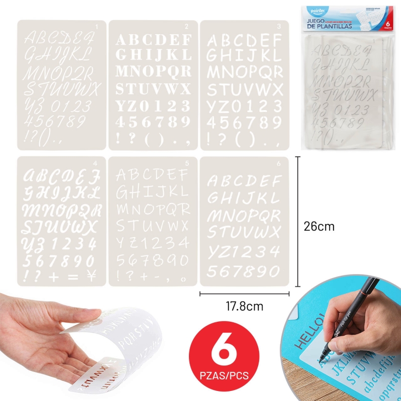JUEGO DE PLANTILLA x 6 pzas (LETRAS Y NUMEROS)