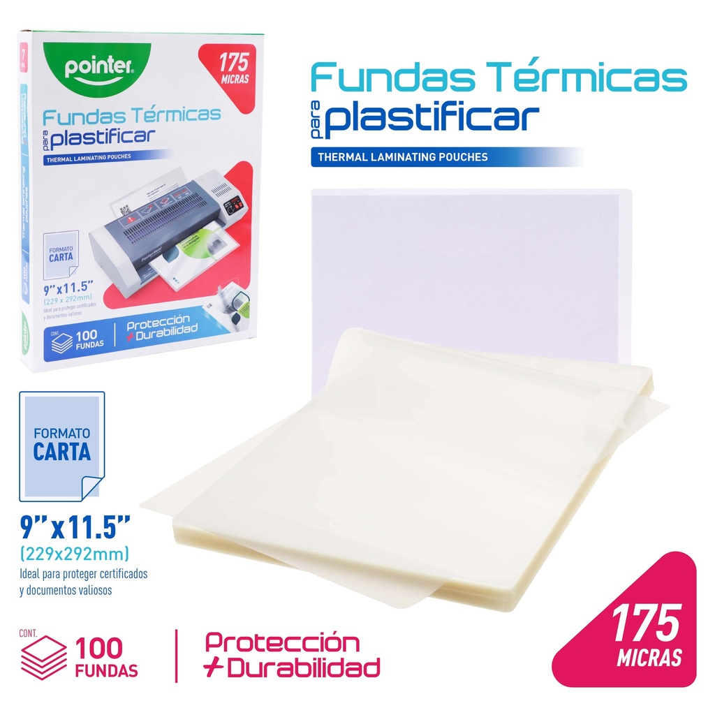 LAMINAS PARA PLASTIFICAR CARTA 175 MICRAS UNIDAD