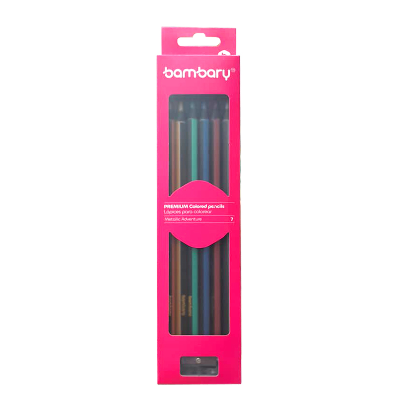 LAPICES DE COLORES METALIZADOS HEXAGONALES x6UND + SACAPUNTAS