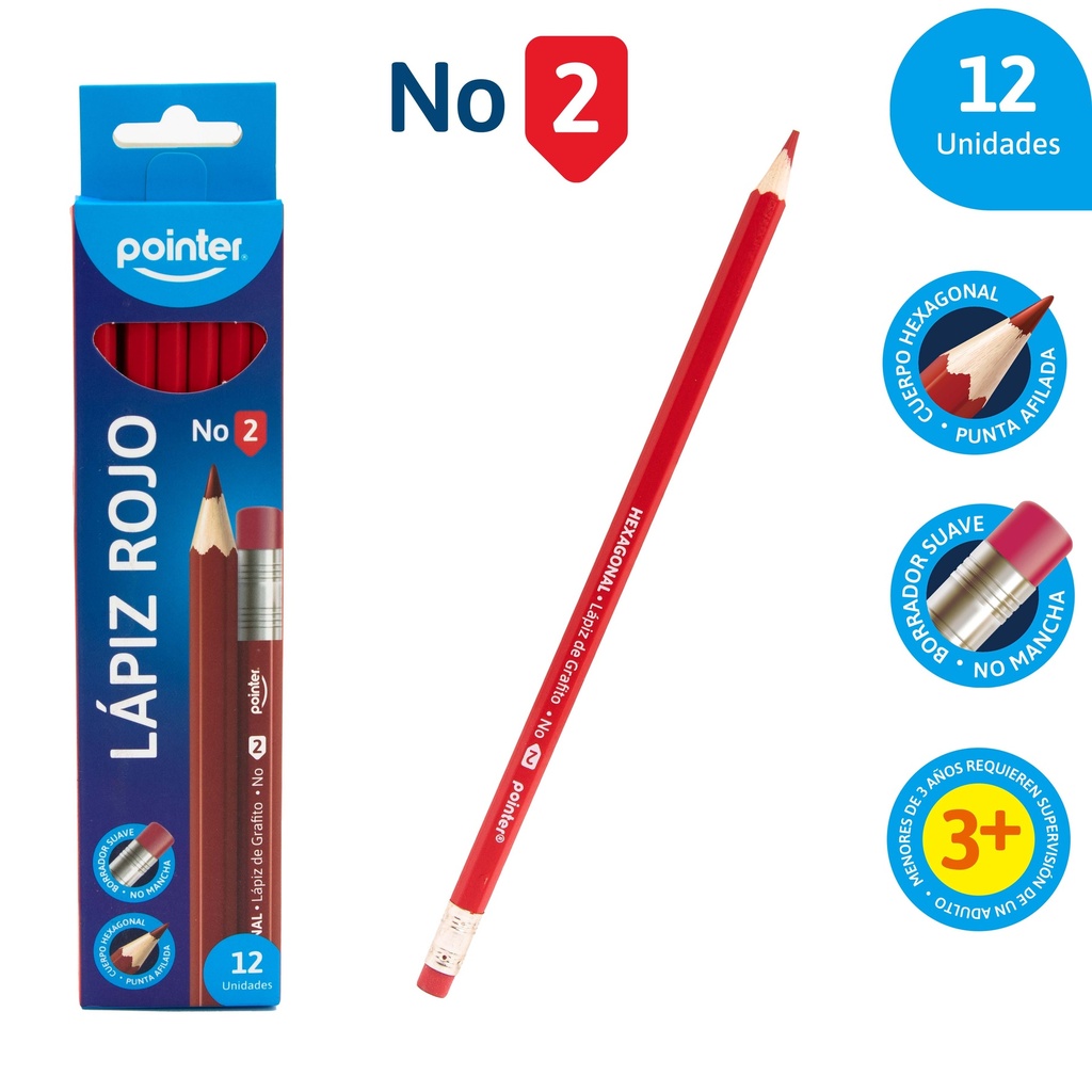LAPIZ DE GRAFITO ROJO HB No.2 - CUERPO HEXAGONAL UNIDAD
