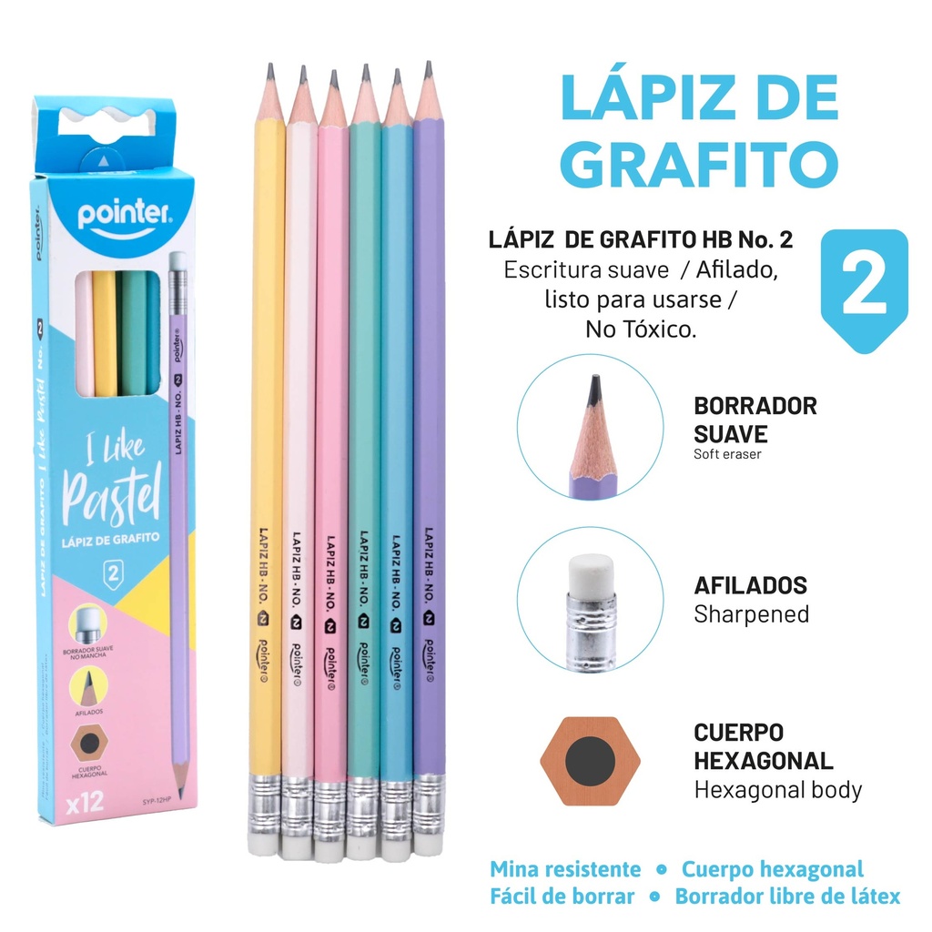 LAPIZ DE GRAFITO HB No.2 PASTEL - CUERPO HEXAGONAL UNIDAD