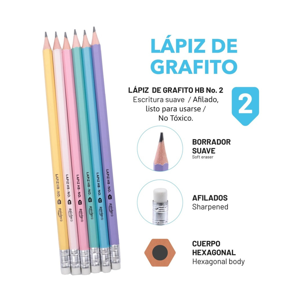 LAPIZ DE GRAFITO HB No.2 PASTEL - CUERPO HEXAGONAL UNIDAD